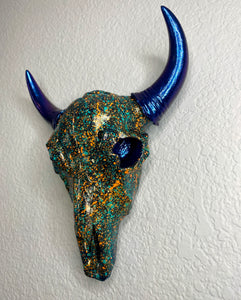 Turquoise & Rust - Painted Resin Skull