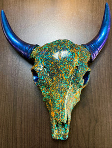 Turquoise & Rust - Painted Resin Skull