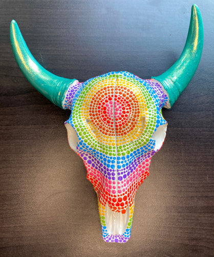 Rainbow Brite Mandala - Painted Resin Skull